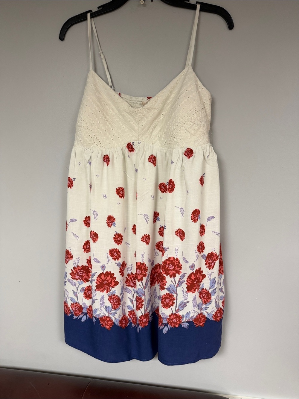 Rewind Dress Spaghetti Straps Floral Lined Built in Bra, Summer Sundress, L